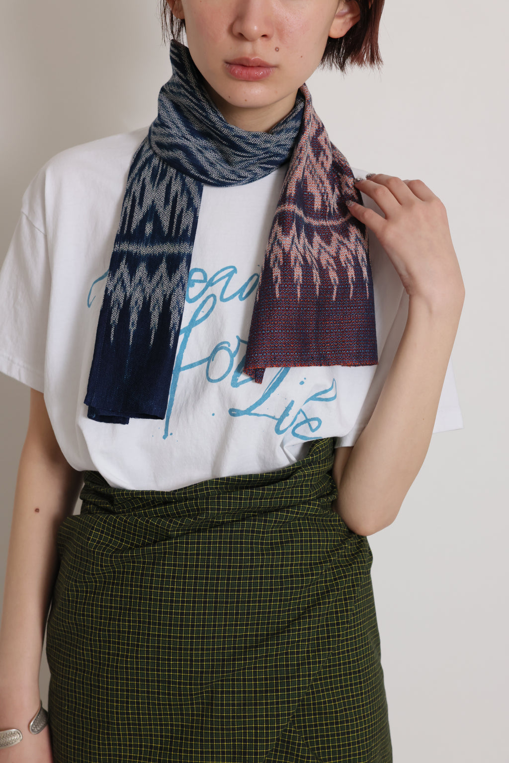 Ikat Two-Tone Scarf with neon Stitch