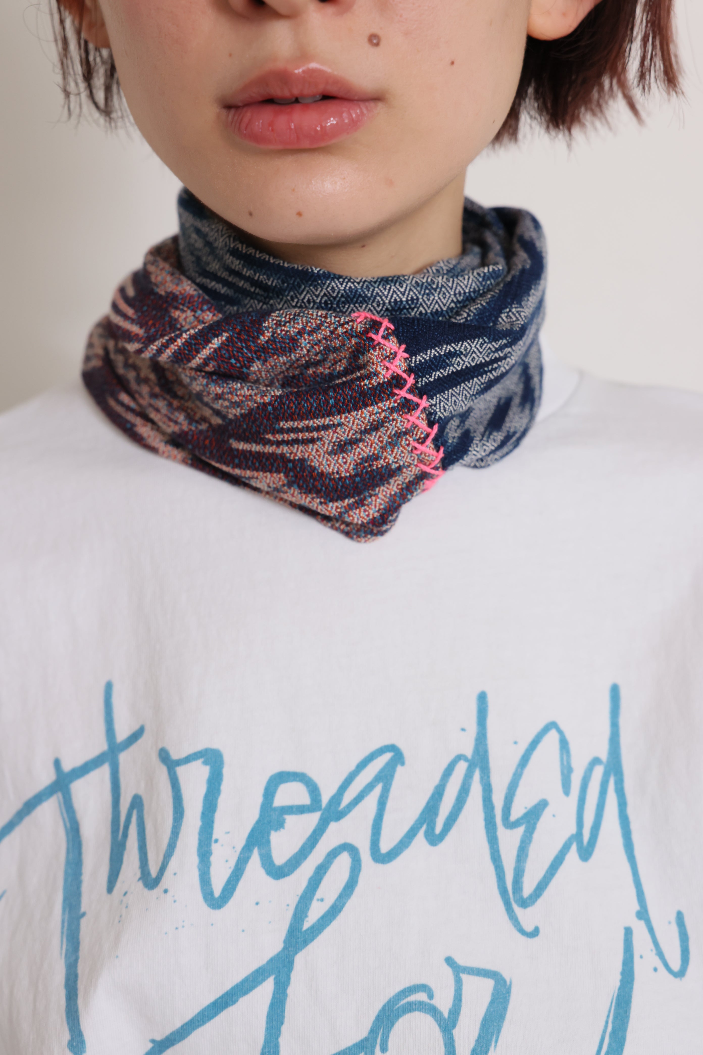 Ikat Two-Tone Scarf with neon Stitch