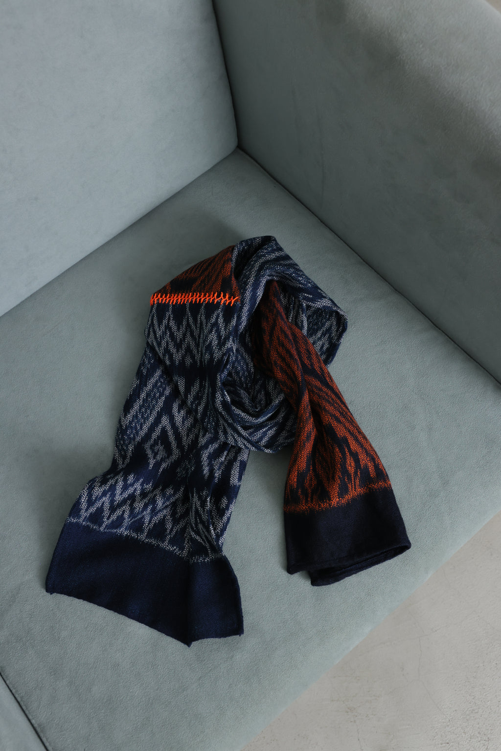Ikat Two-Tone Scarf with neon Stitch