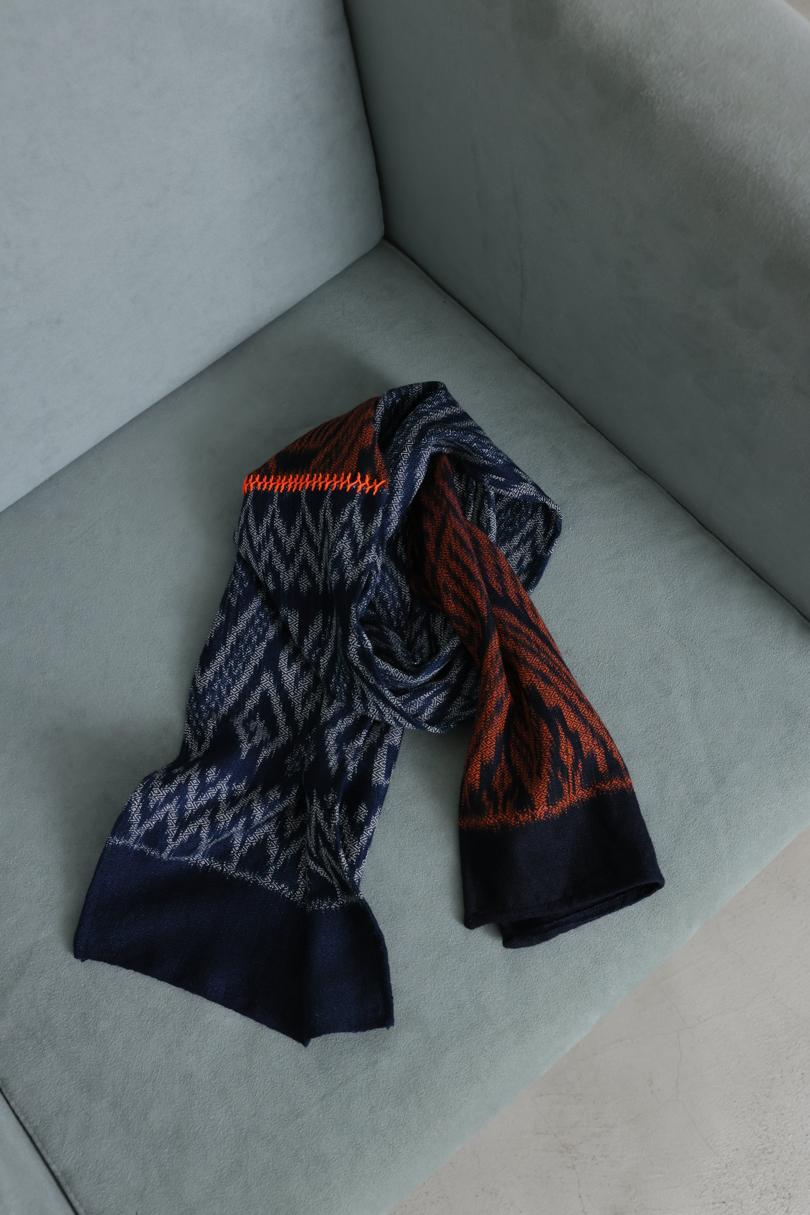 Ikat Two-Tone Scarf with neon Stitch